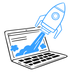 illustration of a rocket coming out of a laptop for SEO Optimization