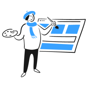 illustration of a women painting a computer screen - web design