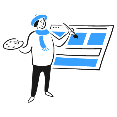 illustration of a women painting a computer screen - web design