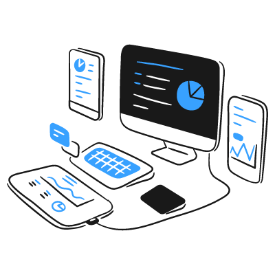 illustration of computer and devices connected